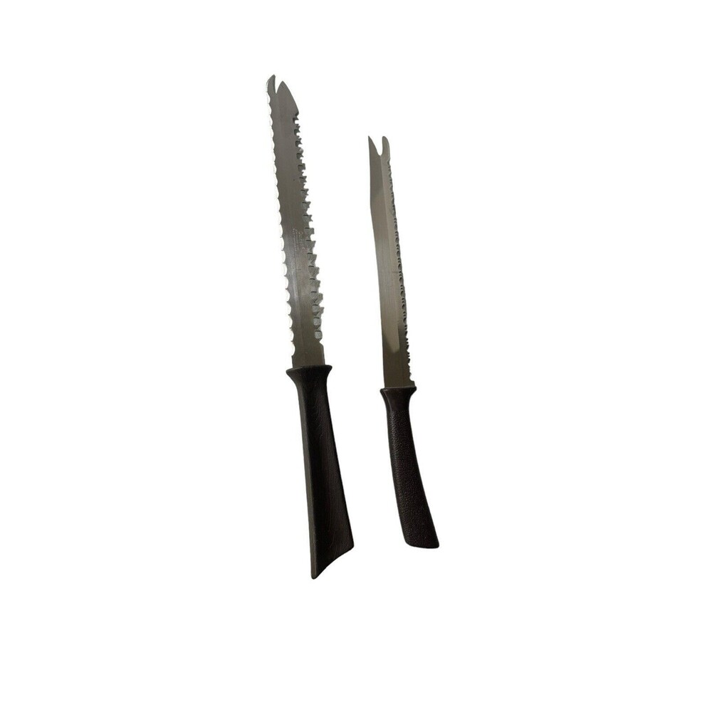 2 Piece Quick Cut Knife Serrated Knife Set Vintage USA Made Brown Composite